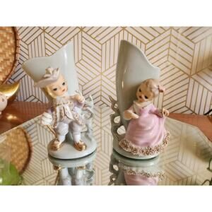 Vintage Ceramic Lefton Victorian Figural Planter Vases